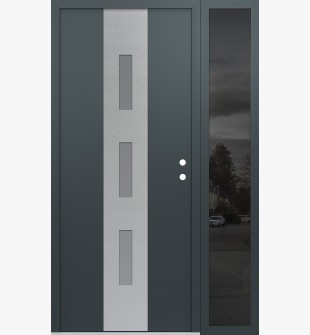 DIAMOND A7 52" X 80" ANTHRACITE/ANTHRACITE FROSTED GLASS PANEL STAINLESS STEEL LHI WITH SIDELITE MIRRORED GLASS