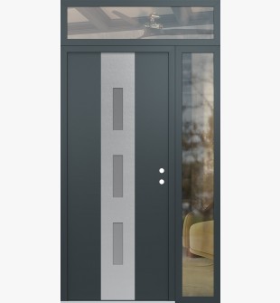 DIAMOND A7 48" X 96" ANTHRACITE/ANTHRACITE FROSTED GLASS PANEL STAINLESS STEEL LHI WITH SIDELITE AND TRANSOM CLEAR GLASS