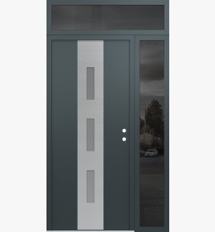 DIAMOND A7 52" X 96" ANTHRACITE/ANTHRACITE FROSTED GLASS PANEL STAINLESS STEEL LHI WITH SIDELITE AND TRANSOM MIRRORED GLASS