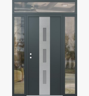 DIAMOND A7 68" X 96" ANTHRACITE/ANTHRACITE FROSTED GLASS PANEL STAINLESS STEEL RHI WITH 2 SIDELITES AND TRANSOM CLEAR GLASS