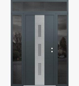 DIAMOND A7 64" X 96" ANTHRACITE/ANTHRACITE FROSTED GLASS PANEL STAINLESS STEEL LHI WITH 2 SIDELITES AND TRANSOM MIRRORED GLASS