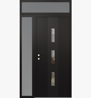 DIAMOND A7 50" X 96" BLACK/BLACK CLEAR GLASS PANEL BLACK RHI WITH SIDELITE AND TRANSOM FROSTED GLASS