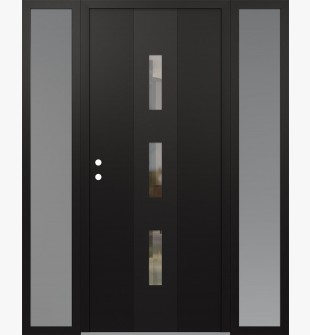 DIAMOND A7 64" X 80" BLACK/BLACK CLEAR GLASS PANEL BLACK RHI WITH 2 SIDELITES FROSTED GLASS