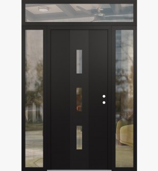 DIAMOND A7 64" X 96" BLACK/BLACK CLEAR GLASS PANEL BLACK LHI WITH 2 SIDELITES AND TRANSOM CLEAR GLASS