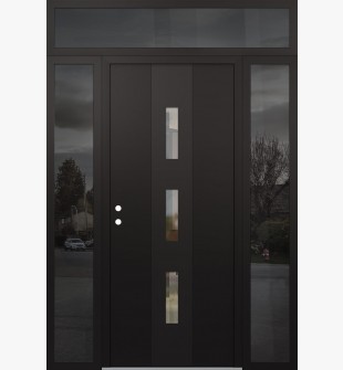 DIAMOND A7 60" X 96" BLACK/BLACK CLEAR GLASS PANEL BLACK RHI WITH 2 SIDELITES AND TRANSOM MIRRORED GLASS