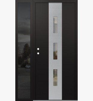 DIAMOND A7 52" X 80" BLACK/BLACK CLEAR GLASS PANEL STAINLESS STEEL RHI WITH SIDELITE MIRRORED GLASS