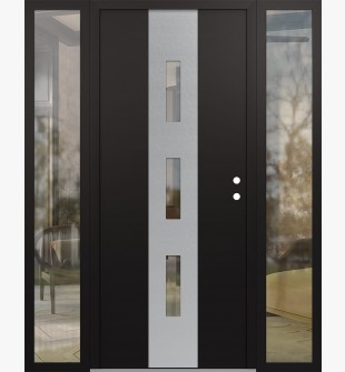 DIAMOND A7 64" X 80" BLACK/BLACK CLEAR GLASS PANEL STAINLESS STEEL LHI WITH 2 SIDELITES CLEAR GLASS