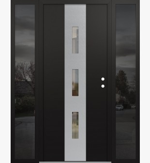 DIAMOND A7 68" X 80" BLACK/BLACK CLEAR GLASS PANEL STAINLESS STEEL LHI WITH 2 SIDELITES MIRRORED GLASS