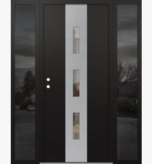 DIAMOND A7 64" X 80" BLACK/BLACK CLEAR GLASS PANEL STAINLESS STEEL RHI WITH 2 SIDELITES MIRRORED GLASS