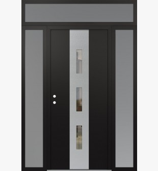 DIAMOND A7 64" X 96" BLACK/BLACK CLEAR GLASS PANEL STAINLESS STEEL RHI WITH 2 SIDELITES AND TRANSOM FROSTED GLASS