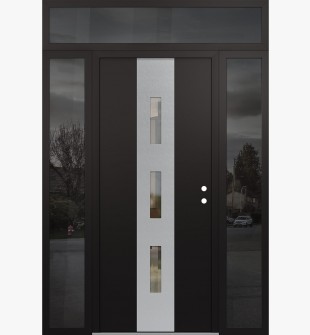 DIAMOND A7 64" X 96" BLACK/BLACK CLEAR GLASS PANEL STAINLESS STEEL LHI WITH 2 SIDELITES AND TRANSOM MIRRORED GLASS