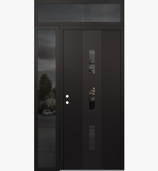 DIAMOND A7 52" X 96" BLACK/BLACK MIRRORED GLASS PANEL BLACK RHI WITH SIDELITE AND TRANSOM MIRRORED GLASS