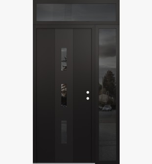 DIAMOND A7 48" X 96" BLACK/BLACK MIRRORED GLASS PANEL BLACK LHI WITH SIDELITE AND TRANSOM MIRRORED GLASS