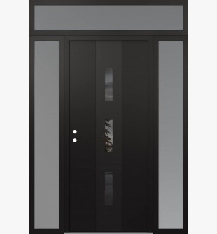 DIAMOND A7 68" X 96" BLACK/BLACK MIRRORED GLASS PANEL BLACK RHI WITH 2 SIDELITES AND TRANSOM FROSTED GLASS