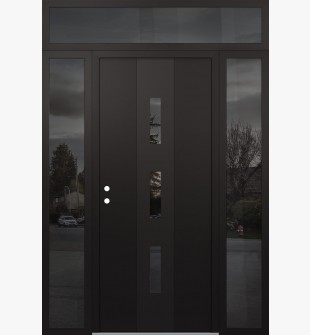 DIAMOND A7 64" X 96" BLACK/BLACK MIRRORED GLASS PANEL BLACK RHI WITH 2 SIDELITES AND TRANSOM MIRRORED GLASS