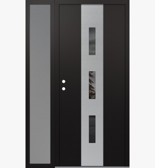 DIAMOND A7 48" X 80" BLACK/BLACK MIRRORED GLASS PANEL STAINLESS STEEL RHI WITH SIDELITE FROSTED GLASS