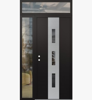 DIAMOND A7 48" X 96" BLACK/BLACK MIRRORED GLASS PANEL STAINLESS STEEL RHI WITH SIDELITE AND TRANSOM CLEAR GLASS