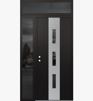 DIAMOND A7 52" X 96" BLACK/BLACK MIRRORED GLASS PANEL STAINLESS STEEL RHI WITH SIDELITE AND TRANSOM MIRRORED GLASS