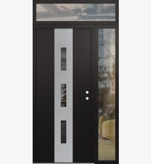 DIAMOND A7 52" X 96" BLACK/BLACK MIRRORED GLASS PANEL STAINLESS STEEL LHI WITH SIDELITE AND TRANSOM CLEAR GLASS