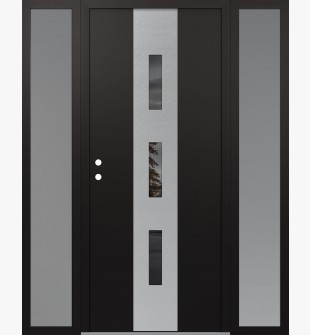 DIAMOND A7 68" X 80" BLACK/BLACK MIRRORED GLASS PANEL STAINLESS STEEL RHI WITH 2 SIDELITES FROSTED GLASS