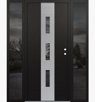 DIAMOND A7 68" X 80" BLACK/BLACK MIRRORED GLASS PANEL STAINLESS STEEL LHI WITH 2 SIDELITES MIRRORED GLASS