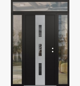 DIAMOND A7 68" X 96" BLACK/BLACK MIRRORED GLASS PANEL STAINLESS STEEL LHI WITH 2 SIDELITES AND TRANSOM CLEAR GLASS