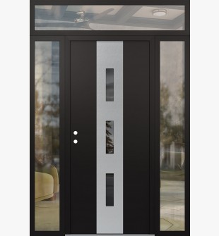 DIAMOND A7 60" X 96" BLACK/BLACK MIRRORED GLASS PANEL STAINLESS STEEL RHI WITH 2 SIDELITES AND TRANSOM CLEAR GLASS