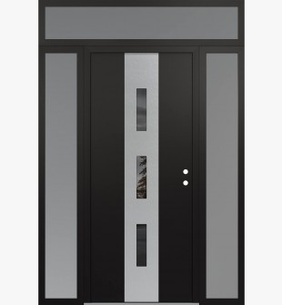 DIAMOND A7 60" X 96" BLACK/BLACK MIRRORED GLASS PANEL STAINLESS STEEL LHI WITH 2 SIDELITES AND TRANSOM FROSTED GLASS