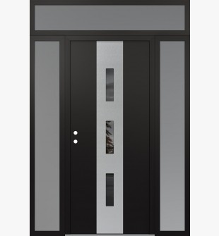 DIAMOND A7 68" X 96" BLACK/BLACK MIRRORED GLASS PANEL STAINLESS STEEL RHI WITH 2 SIDELITES AND TRANSOM FROSTED GLASS