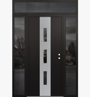 DIAMOND A7 64" X 96" BLACK/BLACK MIRRORED GLASS PANEL STAINLESS STEEL LHI WITH 2 SIDELITES AND TRANSOM MIRRORED GLASS