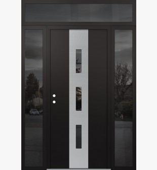 DIAMOND A7 68" X 96" BLACK/BLACK MIRRORED GLASS PANEL STAINLESS STEEL RHI WITH 2 SIDELITES AND TRANSOM MIRRORED GLASS