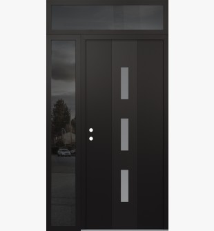 DIAMOND A7 48" X 96" BLACK/WHITE FROSTED GLASS PANEL BLACK RHI WITH SIDELITE AND TRANSOM MIRRORED GLASS
