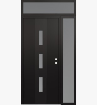 DIAMOND A7 48" X 96" BLACK/WHITE FROSTED GLASS PANEL BLACK LHI WITH SIDELITE AND TRANSOM FROSTED GLASS