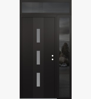 DIAMOND A7 50" X 96" BLACK/WHITE FROSTED GLASS PANEL BLACK LHI WITH SIDELITE AND TRANSOM MIRRORED GLASS