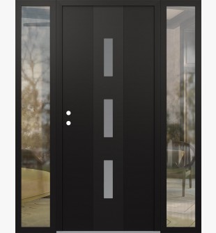 DIAMOND A7 64" X 80" BLACK/WHITE FROSTED GLASS PANEL BLACK RHI WITH 2 SIDELITES CLEAR GLASS
