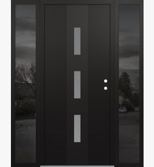 DIAMOND A7 64" X 80" BLACK/WHITE FROSTED GLASS PANEL BLACK LHI WITH 2 SIDELITES MIRRORED GLASS