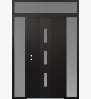 DIAMOND A7 64" X 96" BLACK/WHITE FROSTED GLASS PANEL BLACK RHI WITH 2 SIDELITES AND TRANSOM FROSTED GLASS