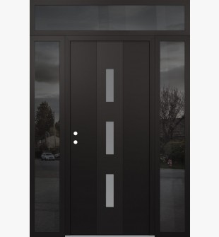 DIAMOND A7 64" X 96" BLACK/WHITE FROSTED GLASS PANEL BLACK RHI WITH 2 SIDELITES AND TRANSOM MIRRORED GLASS