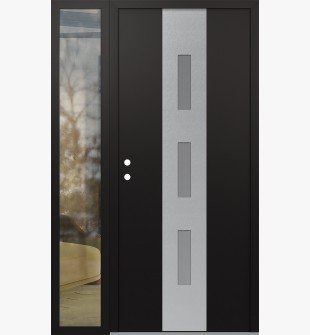 DIAMOND A7 48" X 80" BLACK/WHITE FROSTED GLASS PANEL STAINLESS STEEL RHI WITH SIDELITE CLEAR GLASS