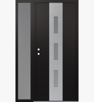 DIAMOND A7 52" X 80" BLACK/WHITE FROSTED GLASS PANEL STAINLESS STEEL RHI WITH SIDELITE FROSTED GLASS