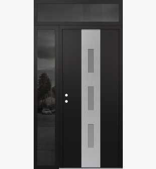 DIAMOND A7 48" X 96" BLACK/WHITE FROSTED GLASS PANEL STAINLESS STEEL RHI WITH SIDELITE AND TRANSOM MIRRORED GLASS