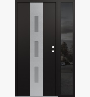 DIAMOND A7 48" X 80" BLACK/WHITE FROSTED GLASS PANEL STAINLESS STEEL LHI WITH SIDELITE MIRRORED GLASS