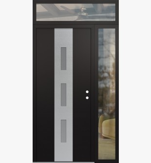 DIAMOND A7 52" X 96" BLACK/WHITE FROSTED GLASS PANEL STAINLESS STEEL LHI WITH SIDELITE AND TRANSOM CLEAR GLASS