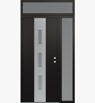 DIAMOND A7 52" X 96" BLACK/WHITE FROSTED GLASS PANEL STAINLESS STEEL LHI WITH SIDELITE AND TRANSOM FROSTED GLASS