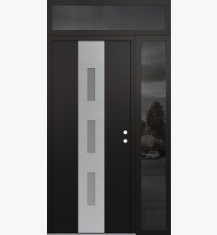 DIAMOND A7 48" X 96" BLACK/WHITE FROSTED GLASS PANEL STAINLESS STEEL LHI WITH SIDELITE AND TRANSOM MIRRORED GLASS