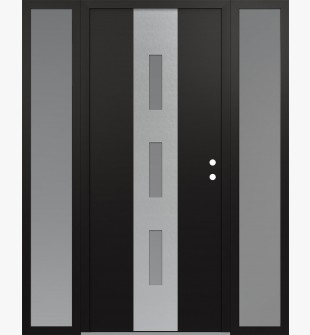 DIAMOND A7 64" X 80" BLACK/WHITE FROSTED GLASS PANEL STAINLESS STEEL LHI WITH 2 SIDELITES FROSTED GLASS