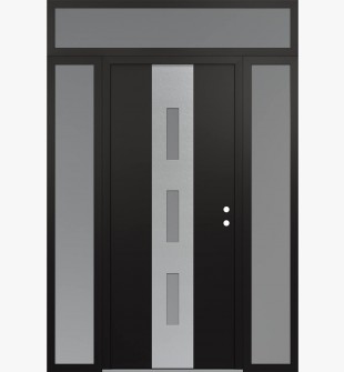 DIAMOND A7 60" X 96" BLACK/WHITE FROSTED GLASS PANEL STAINLESS STEEL LHI WITH 2 SIDELITES AND TRANSOM FROSTED GLASS