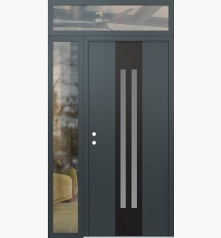 DIAMOND A8 48" X 96" ANTHRACITE/ANTHRACITE FROSTED GLASS PANEL BLACK RHI WITH SIDELITE AND TRANSOM CLEAR GLASS