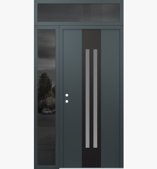 DIAMOND A8 50" X 96" ANTHRACITE/ANTHRACITE FROSTED GLASS PANEL BLACK RHI WITH SIDELITE AND TRANSOM MIRRORED GLASS