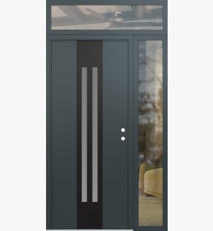 DIAMOND A8 52" X 96" ANTHRACITE/ANTHRACITE FROSTED GLASS PANEL BLACK LHI WITH SIDELITE AND TRANSOM CLEAR GLASS
